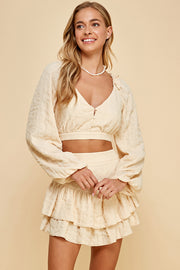 Textured Woven Ruffle Mini Skirt&Open Back Top / S#ABHT0117ABHB0124