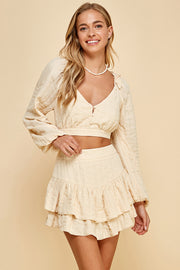 Textured Woven Ruffle Mini Skirt /S#ABHB0124