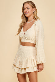 Textured Woven Ruffle Mini Skirt /S#ABHB0124