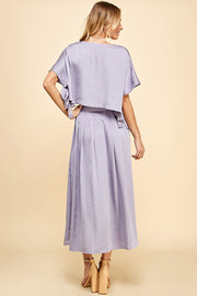 Satin Pleated Midi Skirt & Top SET / S#ABHT0120ABHB0126