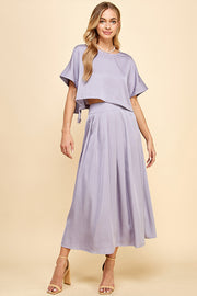 Satin Pleated Midi Skirt & Top SET / S#ABHT0120ABHB0126