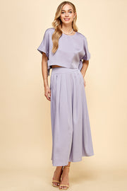 Satin Pleated Midi Skirt & Top SET / S#ABHT0120ABHB0126