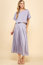 Satin Pleated Midi Skirt & Top SET / S#ABHT0120ABHB0126