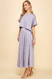 Satin Pleated Midi Skirt & Top SET / S#ABHT0120ABHB0126