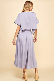 Satin Pleated Midi Skirt & Top SET / S#ABHT0120ABHB0126