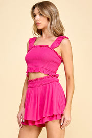 CROP TOP & RUFFLE SHORT SET / S#ABHT0122ABHB0128