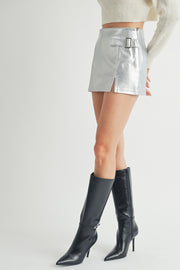 Wholesale apparel brand | Buckle Detail Metallic Mini Skirt