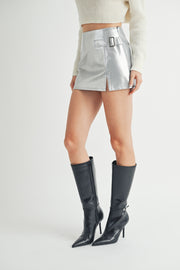 Wholesale apparel brand | Buckle Detail Metallic Mini Skirt