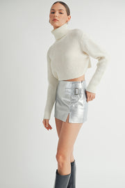 Wholesale apparel brand | Buckle Detail Metallic Mini Skirt