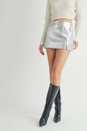 Wholesale apparel brand | Buckle Detail Metallic Mini Skirt