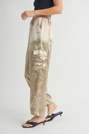 Elasticated waistband Satin relaxed fit mid rose straight leg pants