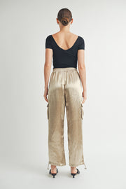 Elasticated waistband Satin relaxed fit mid rose straight leg pants