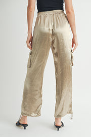 Elasticated waistband Satin relaxed fit mid rose straight leg pants