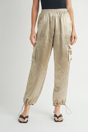 Elasticated waistband Satin relaxed fit mid rose straight leg pants