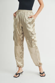 Elasticated waistband Satin relaxed fit mid rose straight leg pants