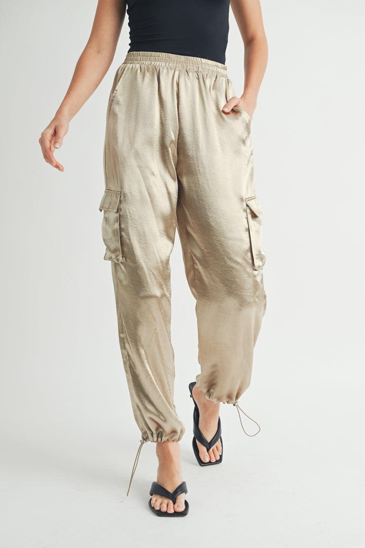 Elasticated waistband Satin relaxed fit mid rose straight leg pants