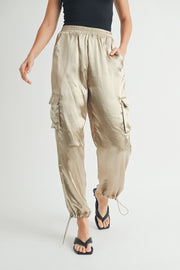 Elasticated waistband Satin relaxed fit mid rose straight leg pants