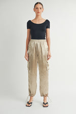 Load image into Gallery viewer, Elasticated waistband Satin relaxed fit mid rose straight leg pants

