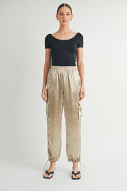 Elasticated waistband Satin relaxed fit mid rose straight leg pants