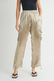 Elasticated waistband Satin relaxed fit mid rose straight leg pants