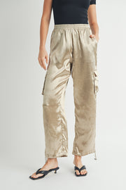 Elasticated waistband Satin relaxed fit mid rose straight leg pants