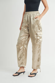 Elasticated waistband Satin relaxed fit mid rose straight leg pants