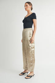 Elasticated waistband Satin relaxed fit mid rose straight leg pants