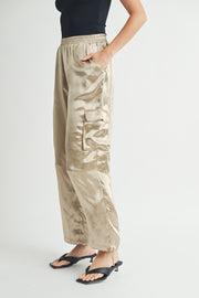 Elasticated waistband Satin relaxed fit mid rose straight leg pants
