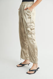 Elasticated waistband Satin relaxed fit mid rose straight leg pants