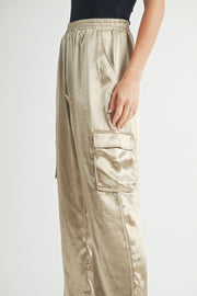 Elasticated waistband Satin relaxed fit mid rose straight leg pants