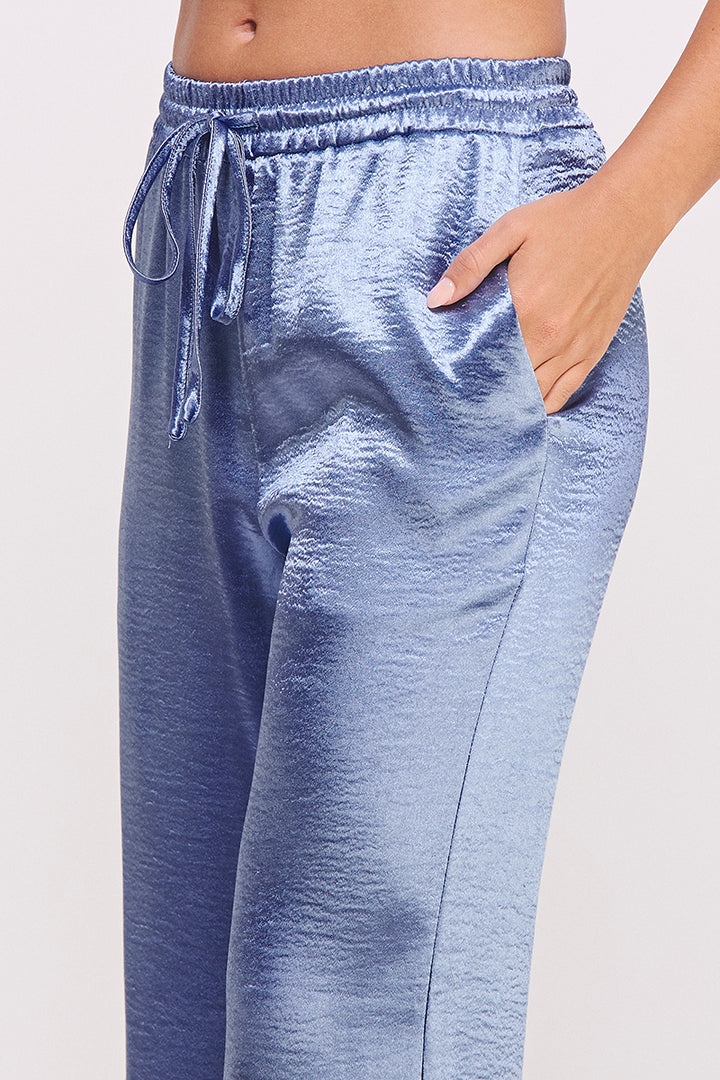 Women's wholesale Drawstring elasticized waistband Metallic Flared Pants