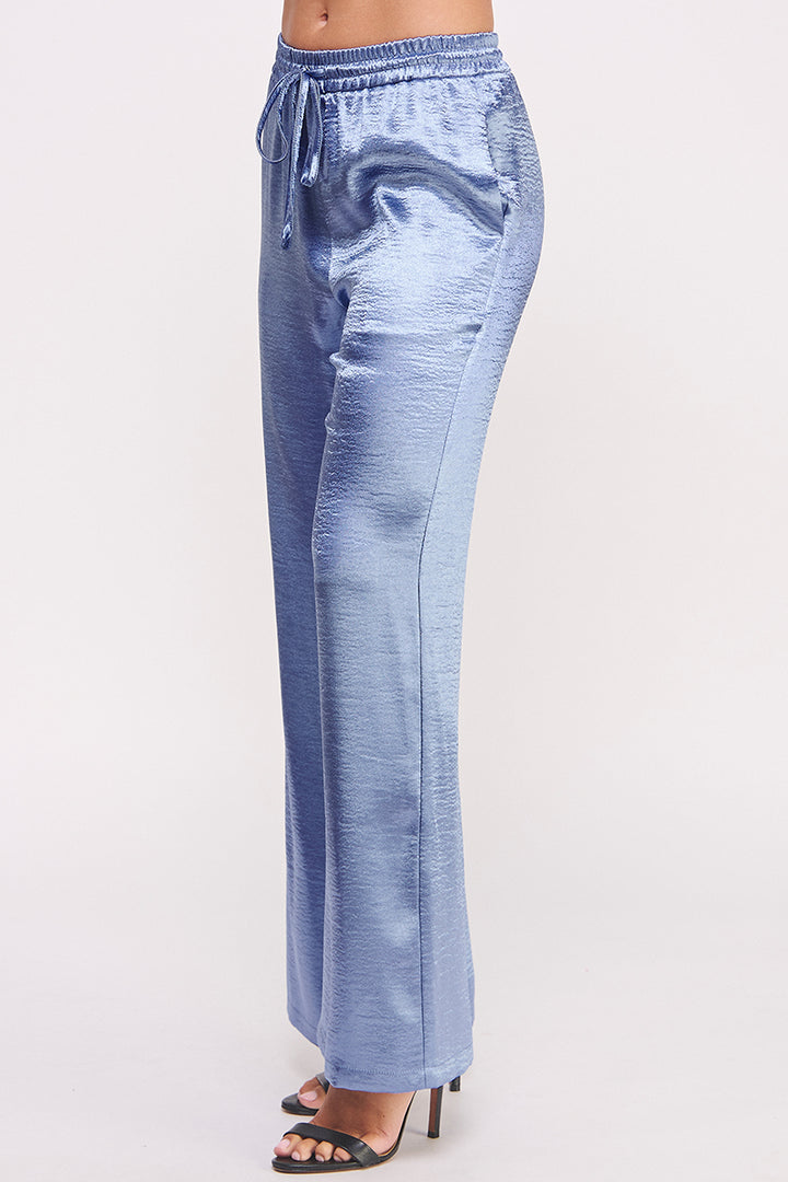 Women's wholesale Drawstring elasticized waistband Metallic Flared Pants