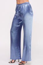 Load image into Gallery viewer, Women&#39;s wholesale Drawstring elasticized waistband Metallic Flared Pants
