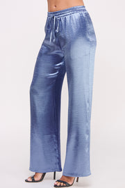 Women's wholesale Drawstring elasticized waistband Metallic Flared Pants