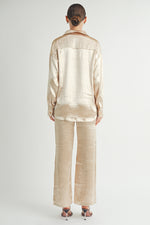 Load image into Gallery viewer, Women Wholesale brand Metallic Pants The elastic waist ensures a customizable and flattering fit, while the wide-leg silhouette adds a touch of modern flair.
