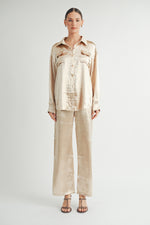 Load image into Gallery viewer, Women Wholesale brand Metallic Pants The elastic waist ensures a customizable and flattering fit, while the wide-leg silhouette adds a touch of modern flair.
