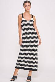 Chevron crochet maxi dress in black and white I ABJD7533 I SHIP TO 09/04/24