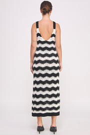 Chevron crochet maxi dress in black and white I ABJD7533 I SHIP TO 09/04/24