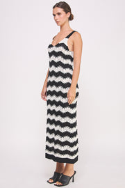 Chevron crochet maxi dress in black and white I ABJD7533 I SHIP TO 09/04/24