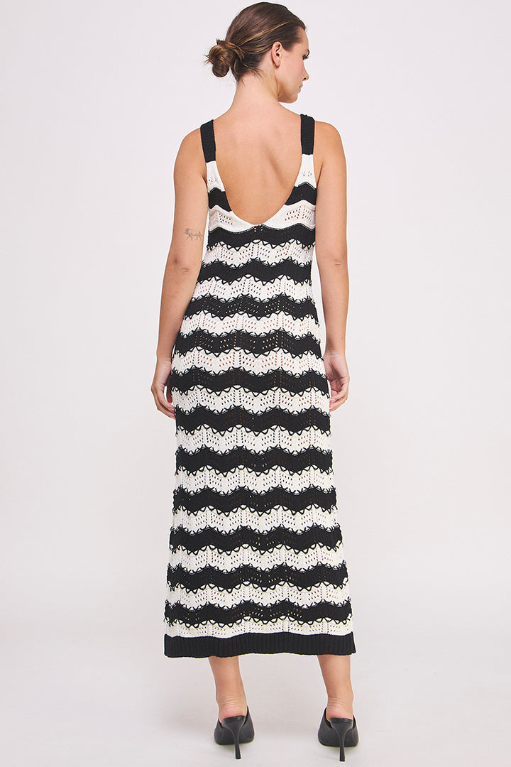 black and white chevron maxi dress New Look chevron crochet maxi dress in black and white