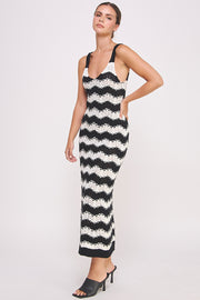 Chevron crochet maxi dress in black and white I ABJD7533 I SHIP TO 09/04/24