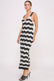 Chevron crochet maxi dress in black and white I ABJD7533 I SHIP TO 09/04/24