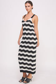 Chevron crochet maxi dress in black and white I ABJD7533 I SHIP TO 09/04/24