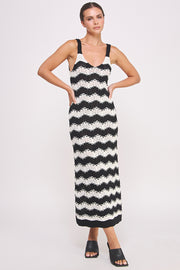 Chevron crochet maxi dress in black and white I ABJD7533 I SHIP TO 09/04/24