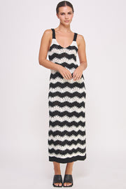 Chevron crochet maxi dress in black and white I ABJD7533 I SHIP TO 09/04/24