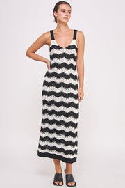 Chevron crochet maxi dress in black and white I ABJD7533 I SHIP TO 09/04/24