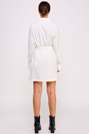 Shirt Mini Dress With Waist Buckle in White I ABJD7566 I SHIP 09/04/24