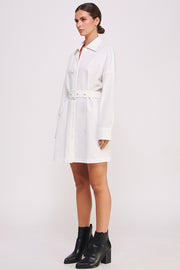 Shirt Mini Dress With Waist Buckle in White I ABJD7566 I SHIP 09/04/24