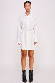 Shirt Mini Dress With Waist Buckle in White I ABJD7566 I SHIP 09/04/24