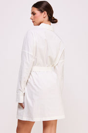 Shirt Mini Dress With Waist Buckle in White I ABJD7566 I SHIP 09/04/24